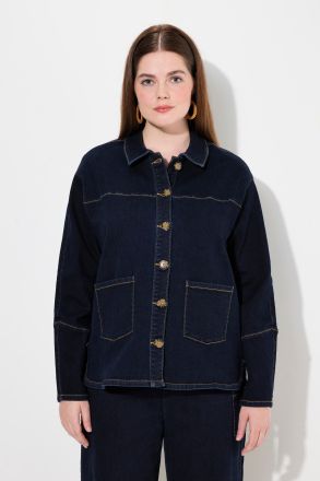 Veste en jean en coton bio, tissu extensible, col chemise