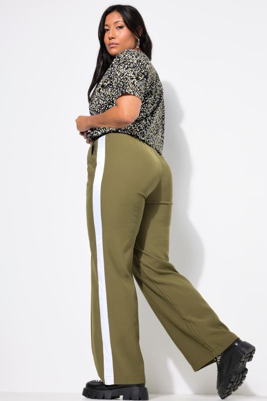 Pantalon à coupe Wide Legs. Taille élastique, bandes fantaisies et passepoils