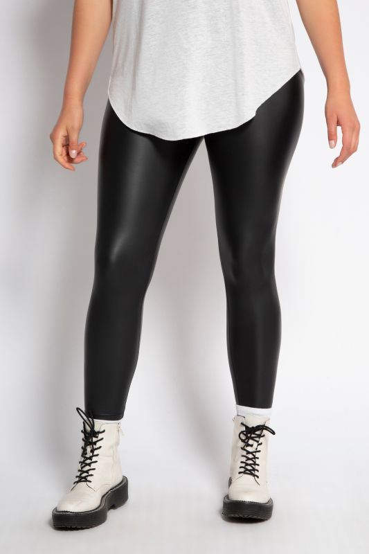 Legging coupe étroite et taille élastique, tissu enduit stretch