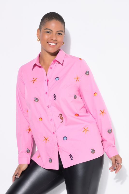 Chemisier coupe Boxy Shape, broderie mer
