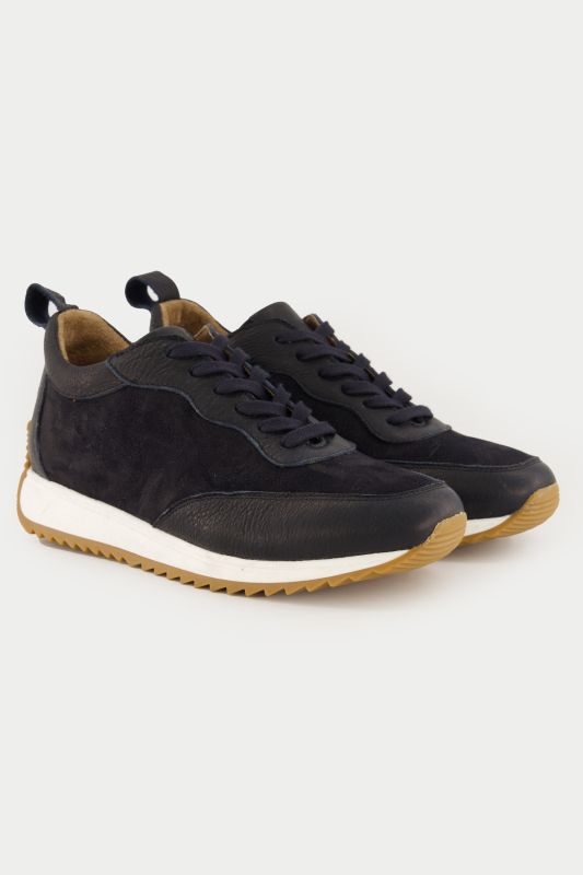 Sneakers mélange de cuirs, semelle intérieure amovible - largeur H
