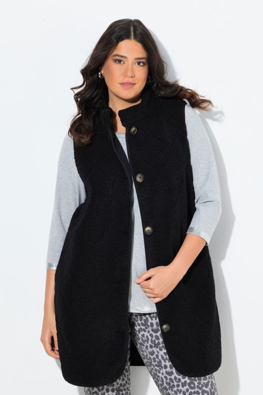 Veste sans manches en polaire bouclée, col montant et coupe évasée