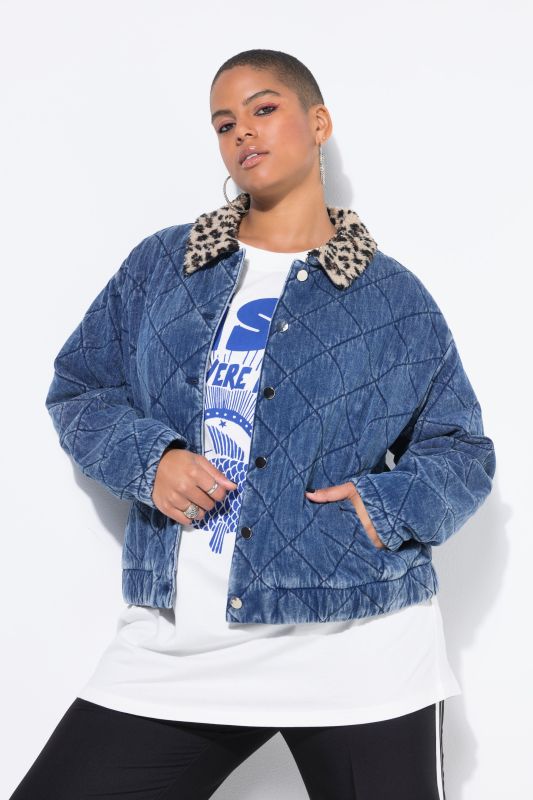 Blouson matelassé. Col polaire léopard. Coupe Blouson Shape