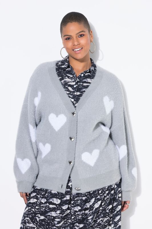 Cardigan oversize. Maille ultra-douce. Motif cœurs