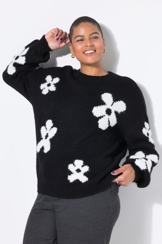 Pull oversize en maille fantaisie. Motif fleurs