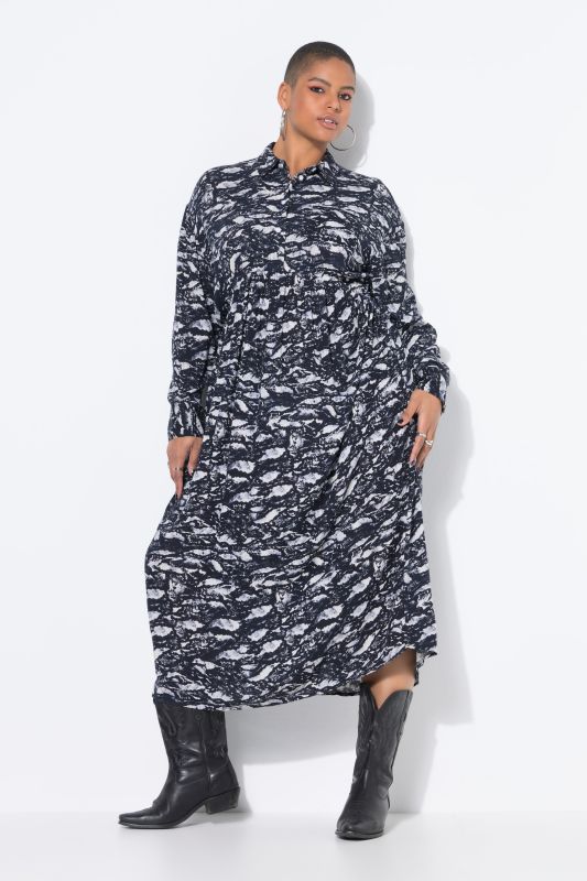 Robe-chemisier midi oversize. Imprimé all-over
