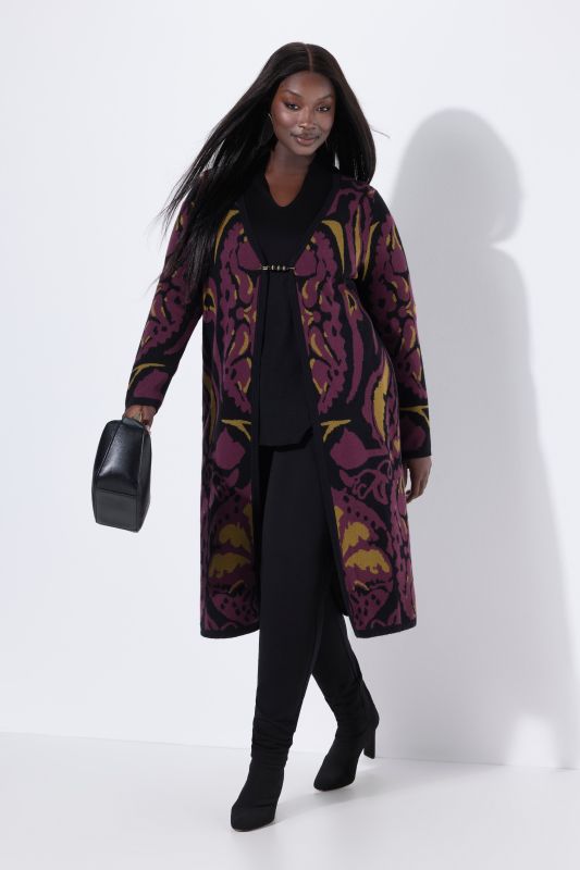 Long cardigan à encolure en V et manches longues, épingle fantaisie