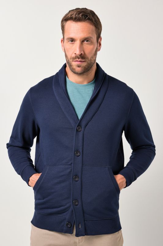 Veste en molleton JP 1880, col châle, poche kangourou et patte de boutonnage - jusqu'au 8 XL