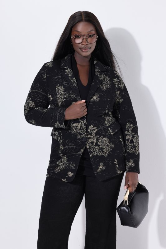 Blazer jacquard à manches longues et col à revers, doublure stretch
