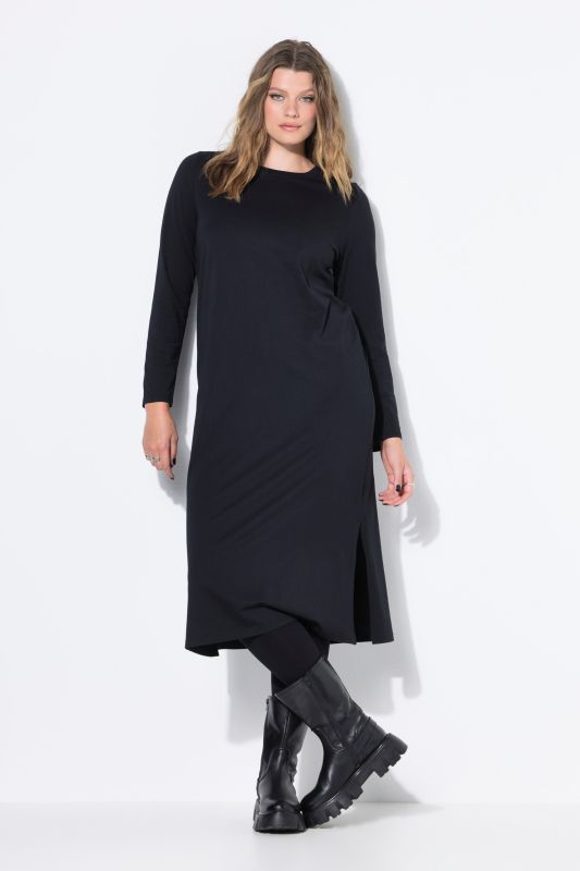 Robe maxi en jersey, coupe évasée à manches longues