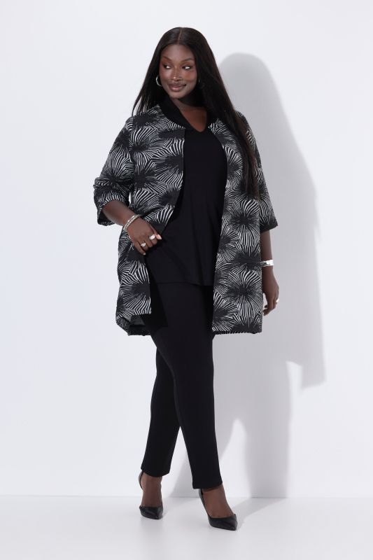 Veste jacquard à col rond et manches 3/4, ligne en A