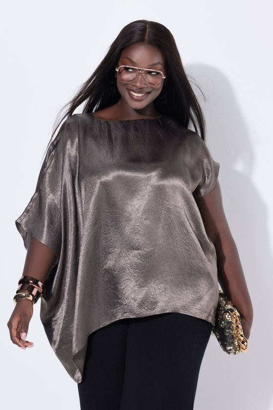 Tunique en acétate asymétrique, avec col rond et coupe cape