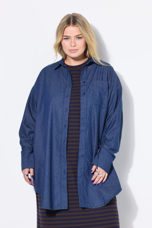 Chemisier oversize effet denim à manches longues pouvant être froncées
