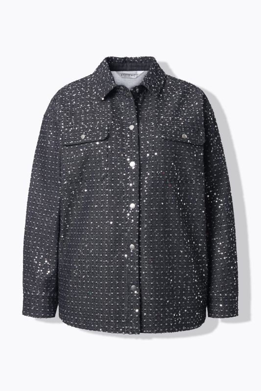 Veste-chemisier aspect jean, paillette, coupe oversize