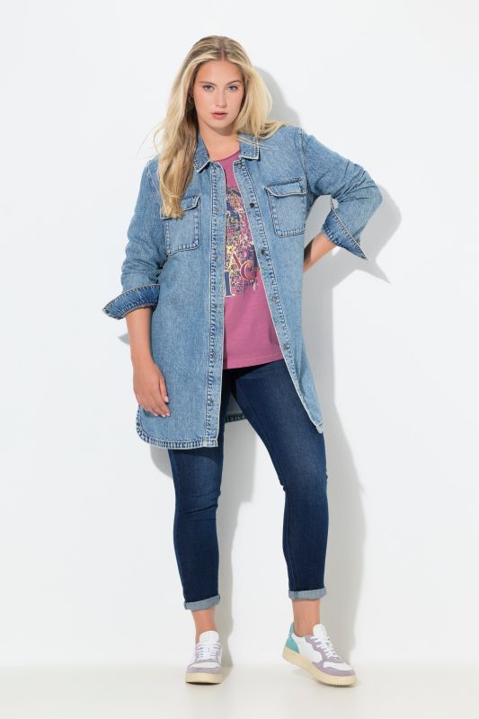 Surchemise oversize en jean, manches longues et col chemise
