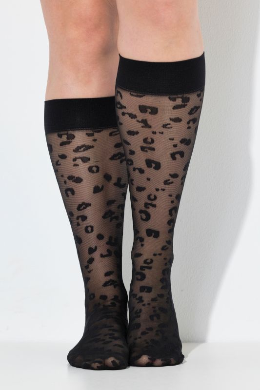 Chaussettes hautes et fines, légèrement transparentes, motif léopard
