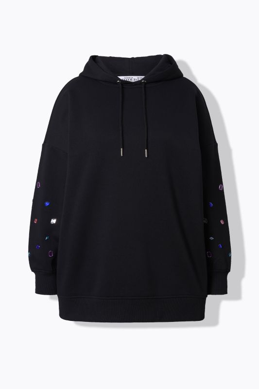 Sweat-shirt à capuche, coupe ultra-oversize et petites pierres fantaisie