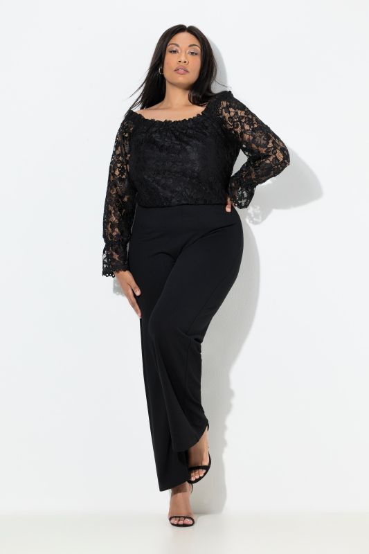 Combinaison jambe large, encolure Carmen et manches longues