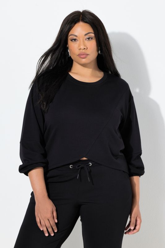 Sweat-shirt col rond et manches longues, couture fantaisie, base asymétrique