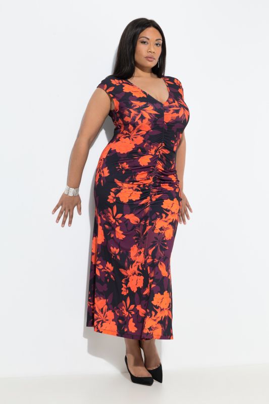 Robe maxi en jersey, coupe Slim et drapé devant