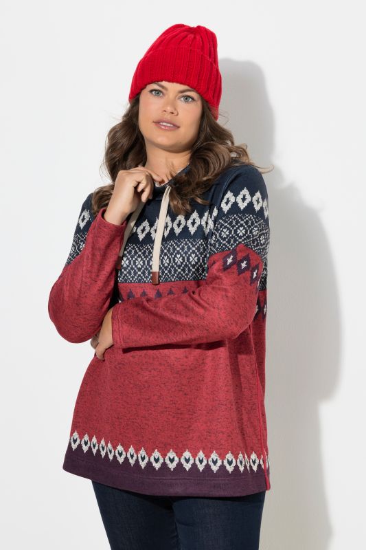 Sweat long, motif norvégien. Manches longues, col montant