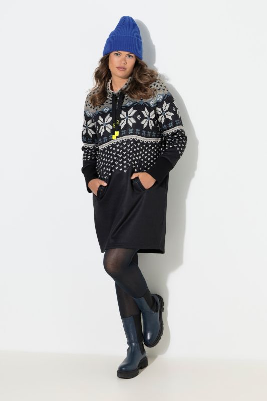 Robe en maille polaire, motif norvégien. Manches longues et col montant
