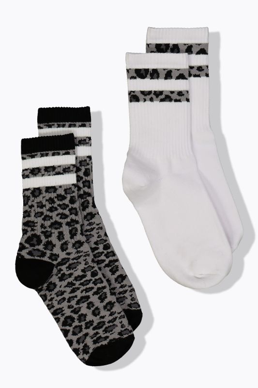 Lot de 2 chaussettes à message en tissu côtelé, motif léopard
