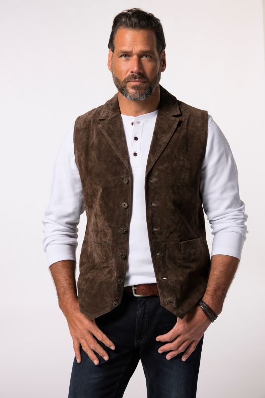 Gilet JP 1880, en cuir suédé souple, col à revers