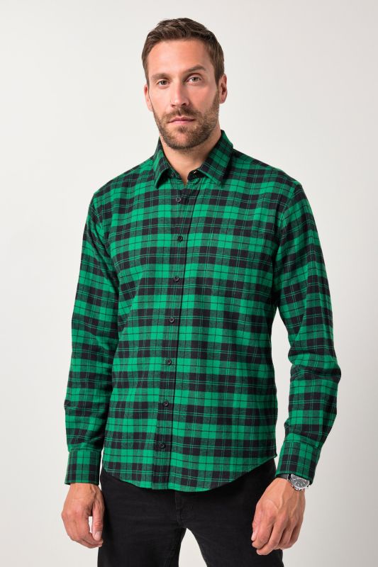 Chemise à carreaux JP 1880, manches longues et col Kent, coupe Modern Fit - jusqu'au 8&nbsp;XL