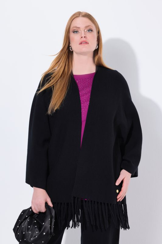 Cardigan long à manches longues et sans fermeture, franges