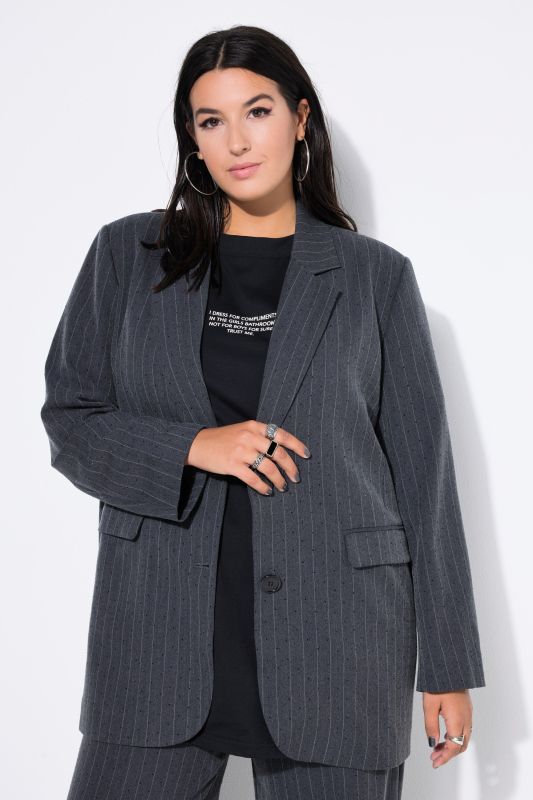 Blazer oversize à fines rayures, petites pierres scintillantes