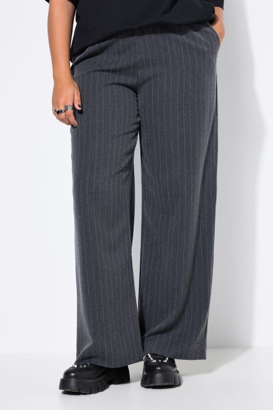 Pantalon à fines rayures, petites pierres scintillantes, coupe Wide Legs et taille haute