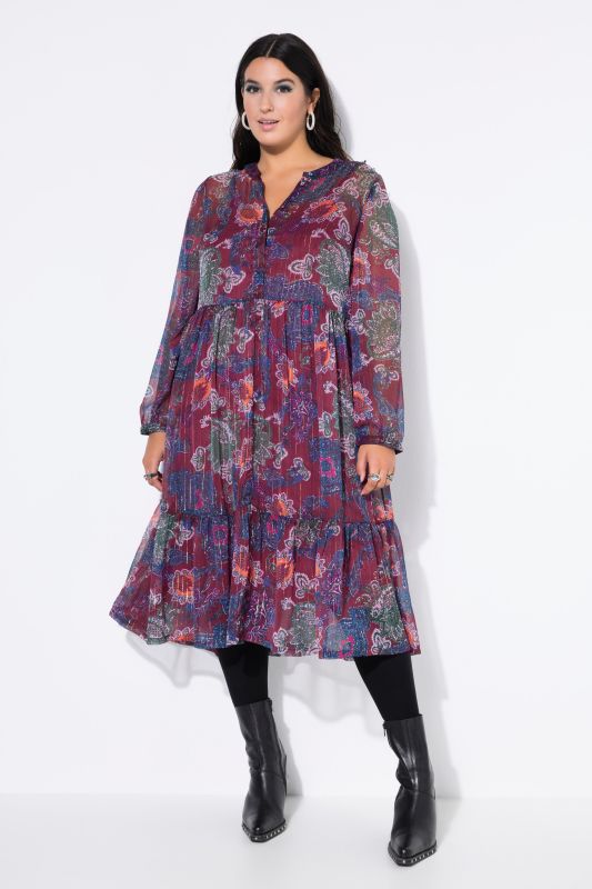 Robe maxi en mousseline, imprimé cachemire et rayures scintillantes, coupe évasée