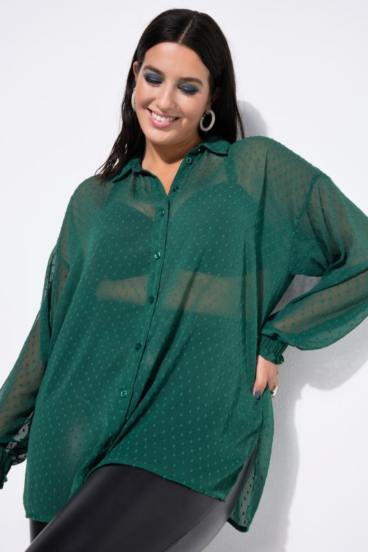 Blouse en mousseline texturée, coupe oversize et manches longues