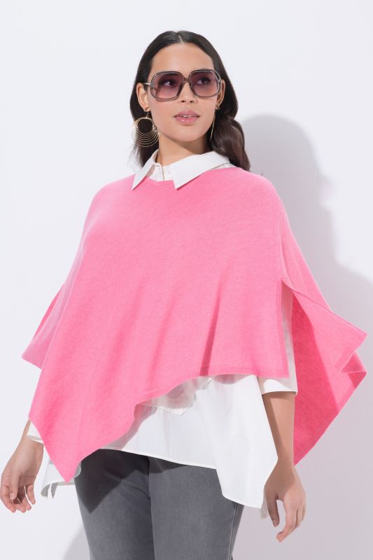 Poncho en maille de laine mélangée, col en V et finition en pointe