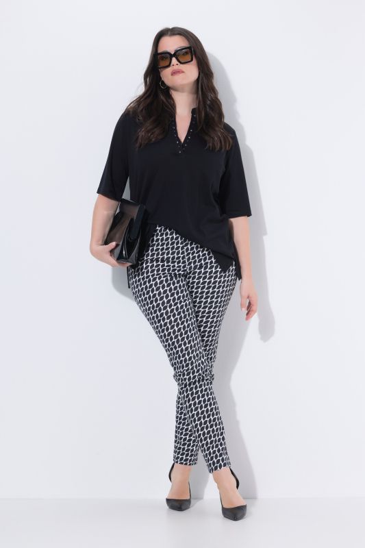 Pantalon jambe droite, motif graphique, taille élastique