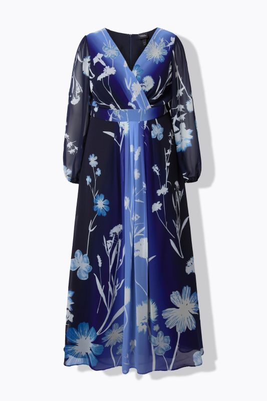 Robe de soirée à fleurs, manches courtes et décolleté en V, coupe évasée