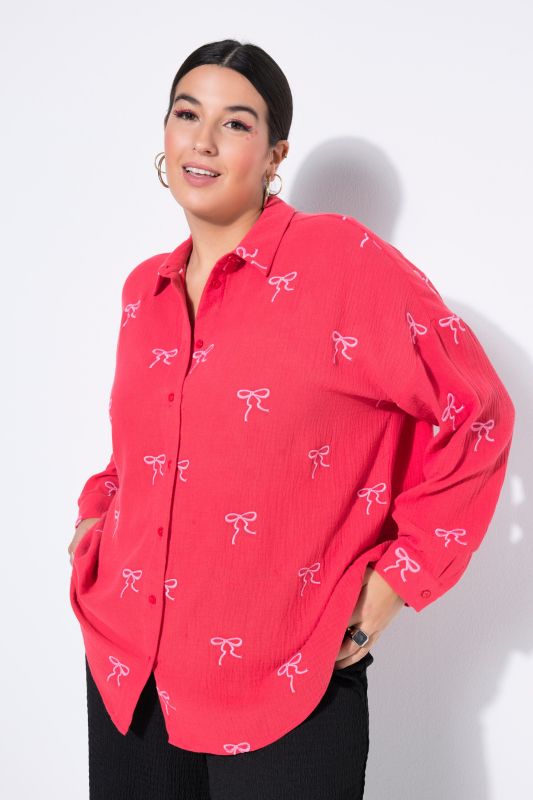 Chemisier oversize en mousseline, nœuds brodés