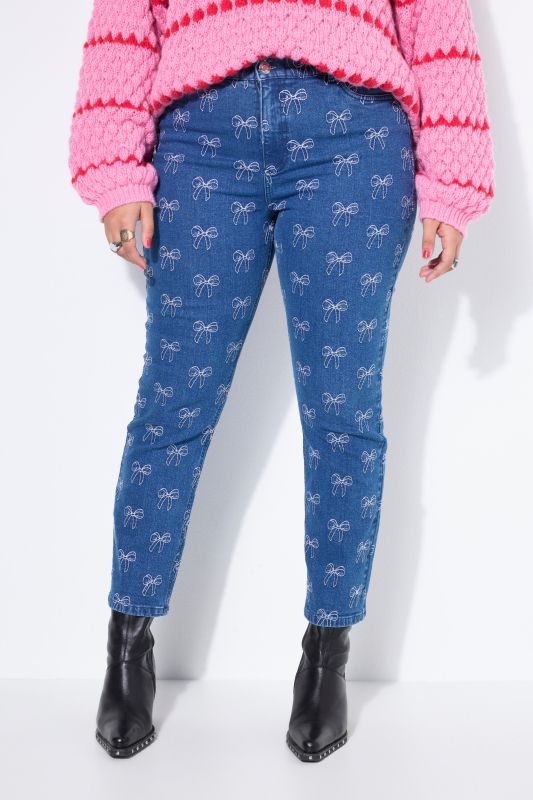 Jean Mom 5 poches, nœuds brodés