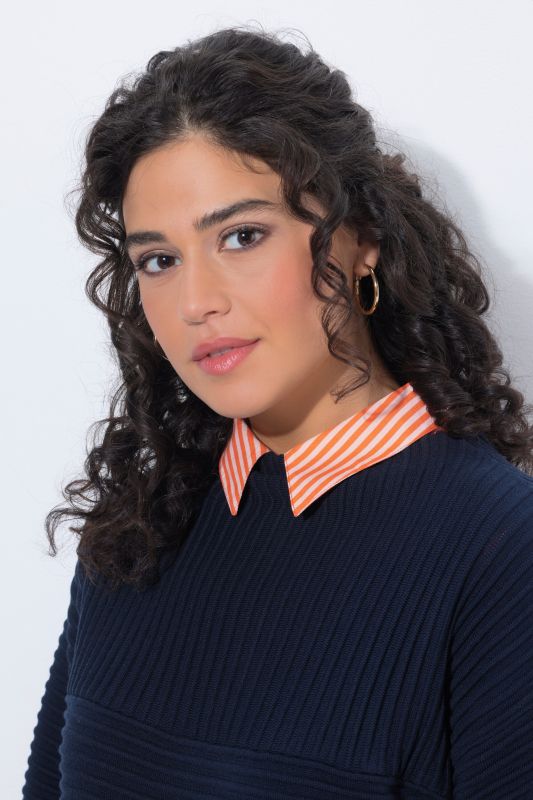 Faux col de chemisier à rayures, patte de boutonnage, à porter en dessous d'un pull par exemple