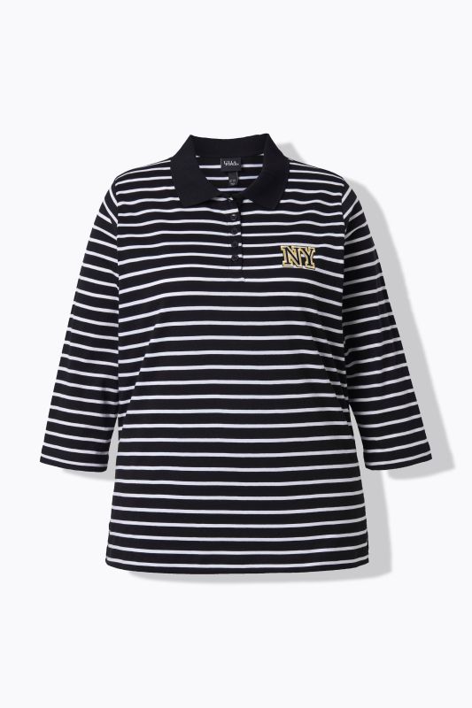 Polo en jersey à rayures, coupe Classic Fit, manches&nbsp;3/4 et écusson NY
