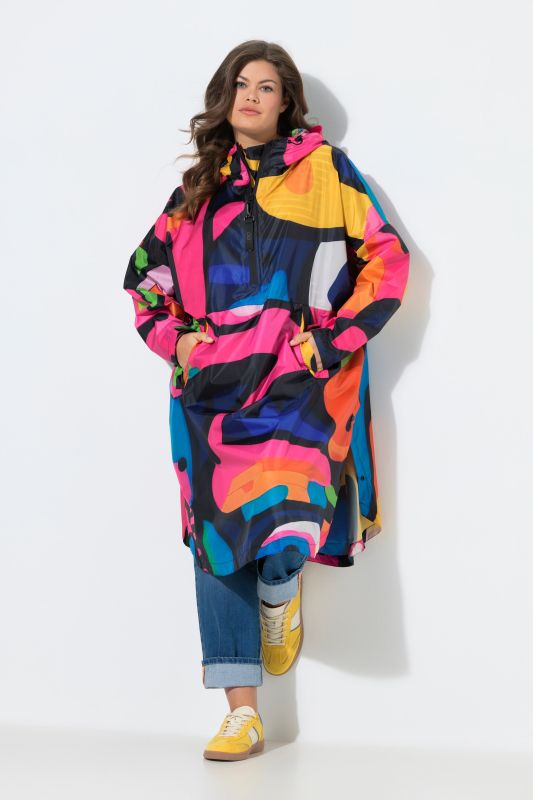 Poncho de pluie technique, modèle unisexe, capuche et imprimé coloré
