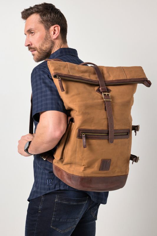 Sac à dos déperlant, en toile cirée et cuir végétal