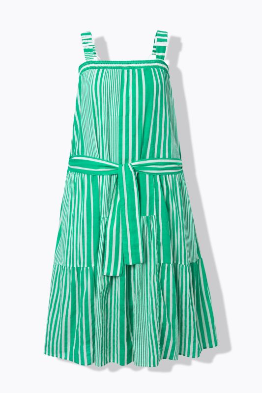 Robe maxi sans manches, motif à rayures, décolleté carré smocké