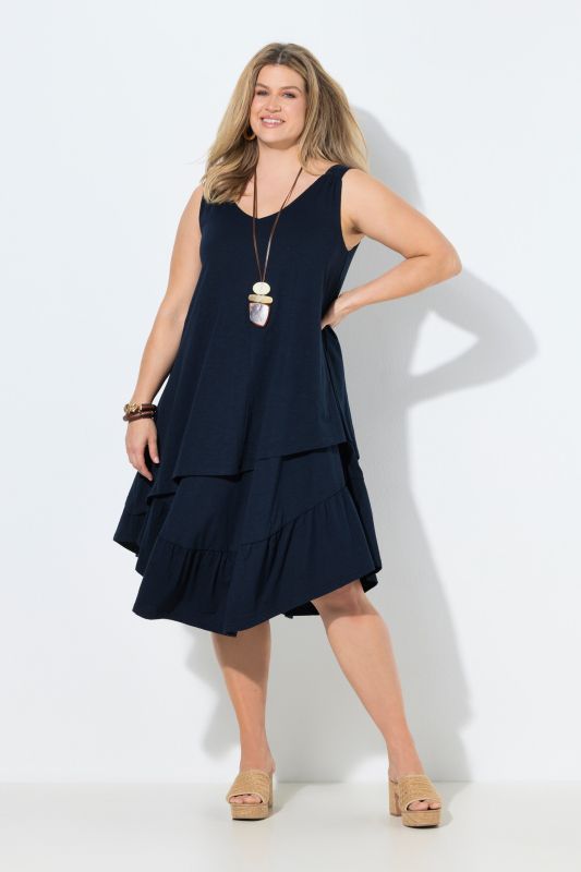 Robe midi en coton bio texturé, décolleté en V, sans manches