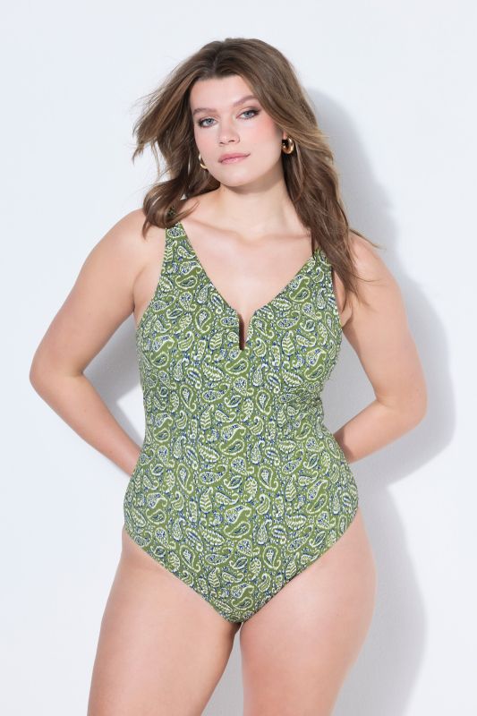 Maillot de bain, encolure en V fendue, bonnets souples