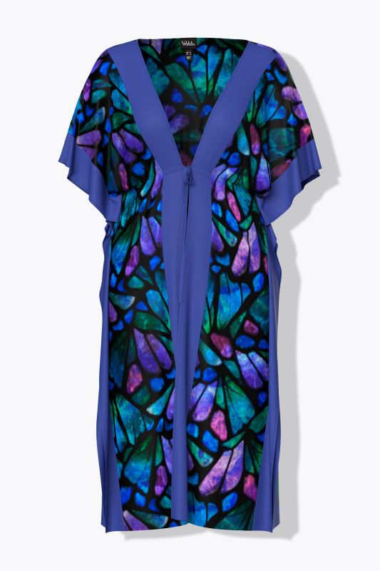 Robe midi motif papillons, décolleté en V et manches courtes