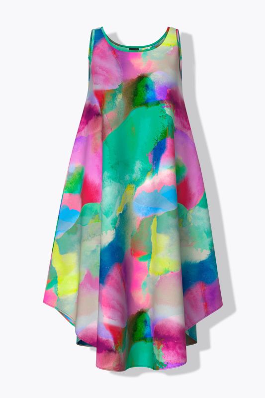 Robe midi sans manches, décolleté rond et coupe évasée