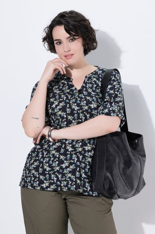 Tunique en modal, col tunisien et manches 3/4