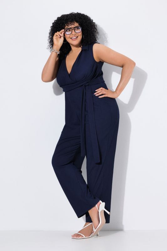 Combinaison sans manches, décolleté en V effet cache-cœur et jambe large